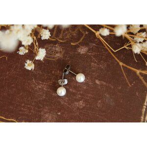 Vintage Earrings, White Faux Pearl Studs